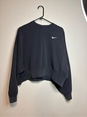 Nike Phoenix Fleece Over Oversized Cropped Crew Sweatshirt Black Medium EUC